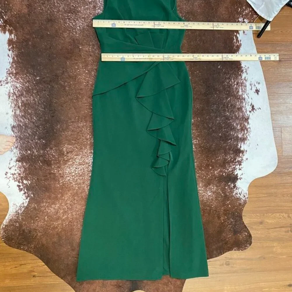 Eliza J Sleeveless Ruffle Front Floor Length Gown Hunter Green 12 - Picture 7 of 16